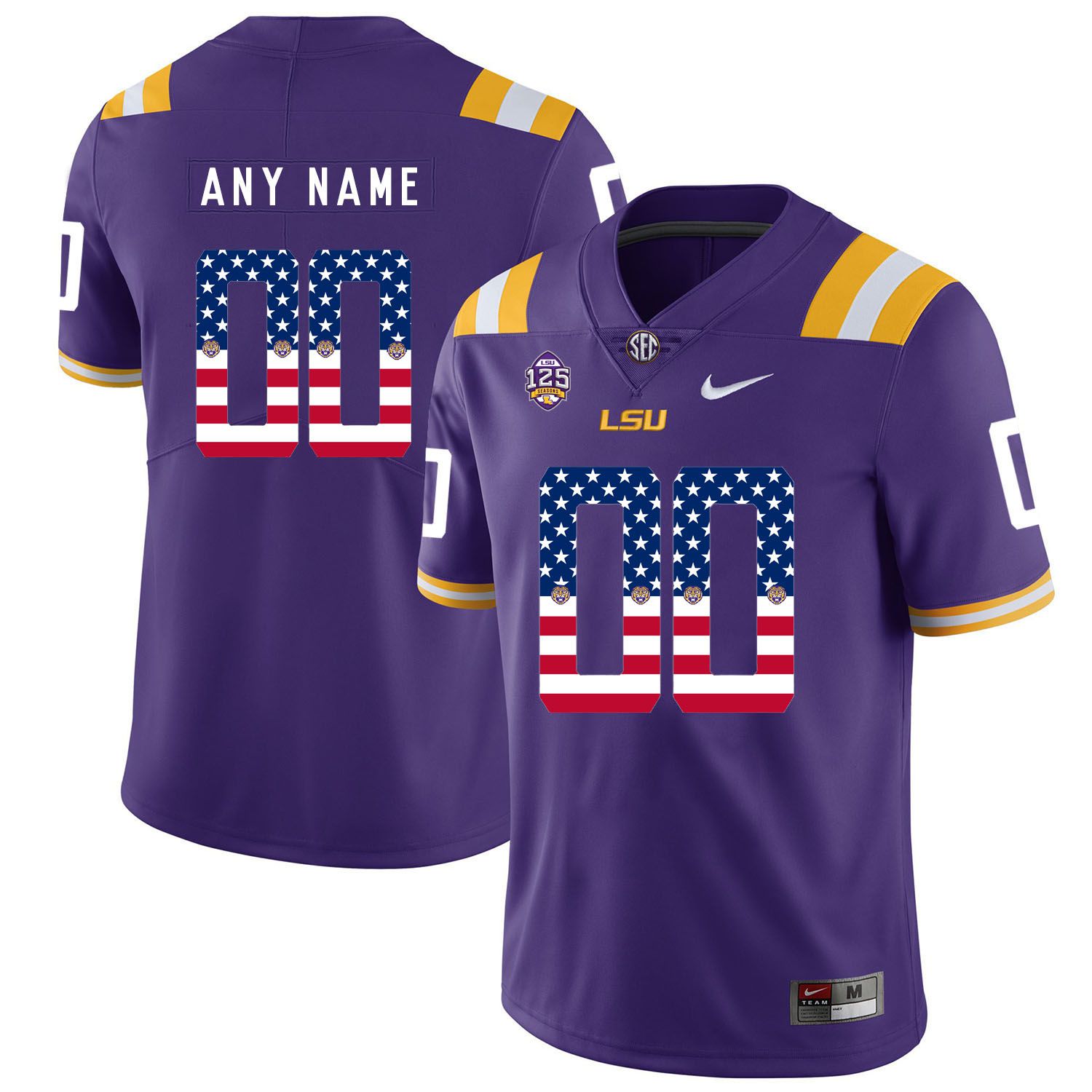 Men LSU Tigers #00 Any name Purple Flag Customized NCAA Jerseys